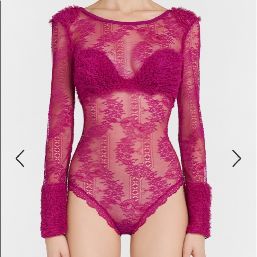 NWT La Perla Fuchsia Leavers Lace Bodysuit